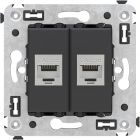  - ДКС 4412764 Компьютерная розетка RJ-45 без шторки в стену, кат.5e двойная экранированная, Avanti, черный матовый