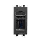  - ДКС 4412301 USB 3.0 розетка модульная, тип А-А, Avanti, черный матовый, 1 модуль