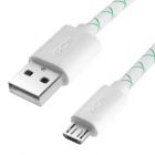  - GCR Кабель 0.5m MicroUSB, бело-зеленый, белые коннекторы, быстрая зарядка, 28/24 AWG GCR-UA9MCB3-BD-0.5m