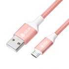  - GCR QC Кабель 1.5m MicroUSB, быстрая зарядка, розовый нейлон, AL корпус розовый, белый ПВХ, 28/24 AWG GCR-52474