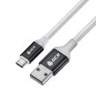  - GCR QC Кабель 0.5m MicroUSB, быстрая зарядка, белый нейлон, AL корпус черный, белый ПВХ, 28/24 AWG GCR-53578